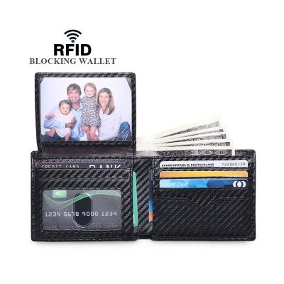 China Slim Carbon Fiber RFID Mens Wallet PU Wallet Business Style Money Clip Leather Wallet for sale