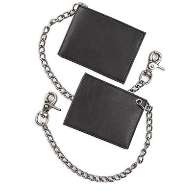 China RFID Protection OEM RFID Blocking Leather Men's Bifold Wallet With Anti-Theft Chain for sale