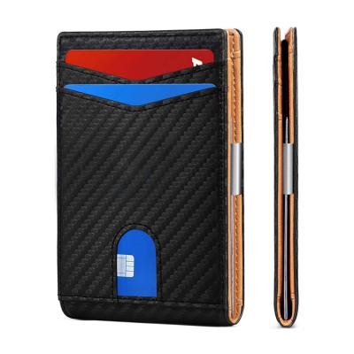 China Carbon Fiber Design PU Leather High Quality Smooth Wallet Men Slim Wallet With Money Clip for sale