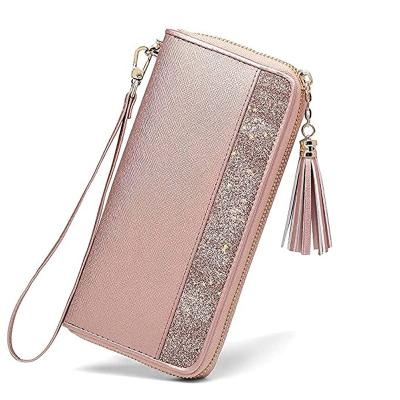 China Custom Luxury Women Clutch Wallet Purse Holder RFID Credit Card Lady Leather Wristlet Bag for sale