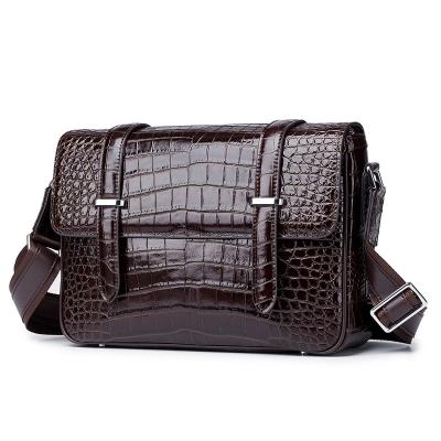 China Genuine Large Capacity Men Crocodile Leather Bag Vintage Style Business Work Travel Bag Shoulder Messenger Bag for sale