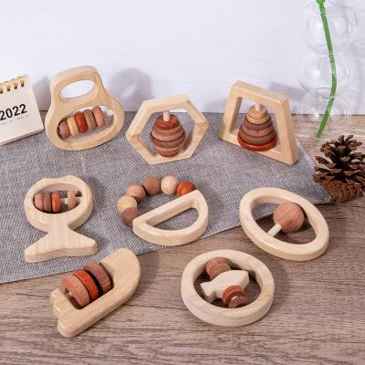 China Cpc Baby Musical Wooden Rattle Toy With Teether Grasping Soothing Teething Toys For 0 12 Months Newborn Infant Musical Hand Bell for sale