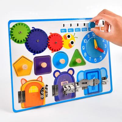 China Toy Custom Wooden Clock Busy Board Sensory Learning Shape Felt Busy Board Montessori Educational Opening Busy Steering Wheel Toy for Kids for sale