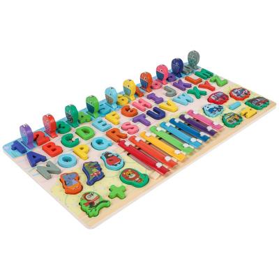 China Develop Kids Intelligence Wooden 6 in 1 Number Alphabet Learning Animal Block Sorter Puzzle Board Fishing Game Xylophone Sensory Activity Toys for Kids for sale