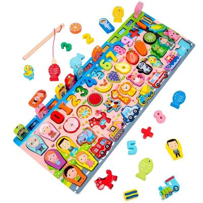 China Develop Intelligence CPC Wooden Kids 8 in 1 Fruit Animal Vehicle Learning Blocks Number Sorter Puzzle Board Fishing Game Sensory Activity Toys for Kids for sale