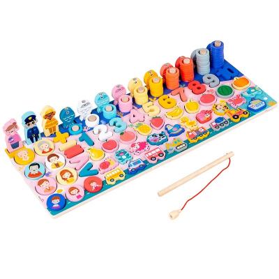 China Expand Custom Kids Intelligence Number Sorter Count Toys Wooden Puzzle Board Fruit Animal Vehicle Learning Blocks Fishing Game For Kids 1 2 3 Years Old for sale