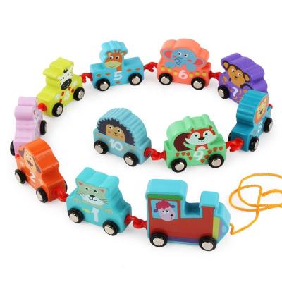 China Improve Kid's Manual Ability CPC Wooden Stacking Train Toy Shape Animal Sorter Building Blocks Pull Train Toys Sets Problem Solving For Toddler Kids Gift for sale