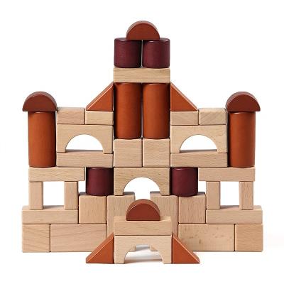 China Toy Castle Custom Wooden 46pcs Building Block Big Building Block Montessori Education Building Blocks Stacking Toys For Kids 2 3 4 Years Old for sale