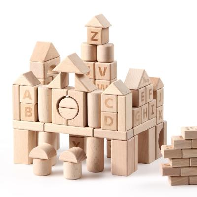 China Custom Wooden 82pcs Building Toy Castle Big Building Block Building Stacking Game Number Alphabet Letter Learning Toy for Kids 2 3 4 for sale