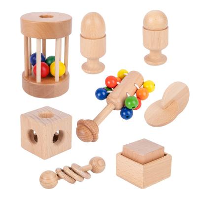 China Baby Musical Wooden Teether Shaker Grab Rattles and Spinning Rattles Musical Educational Instrument Sensory Toys Set for 3 6 9 12 Month Baby for sale