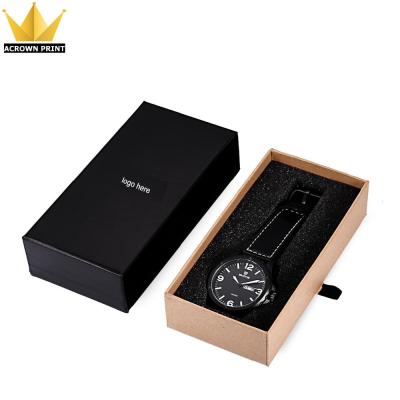 China Watch Strap Packaging OEM Sliding Drawer Box Recycled Black Wrist Watch Band Watch Strap Packaging for sale