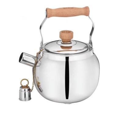 China Viable Customization Stainless Steel Water Tea Coffee Pot With Infuser Strainer Teapot Round Shape 304 Stainless Steel Tea Kettle for sale