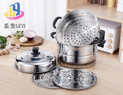 China Viable wholesale cheap cooking pot lid steamer stainless steel steamer and cooking pots cookware 3 tier with bakelite handle for sale