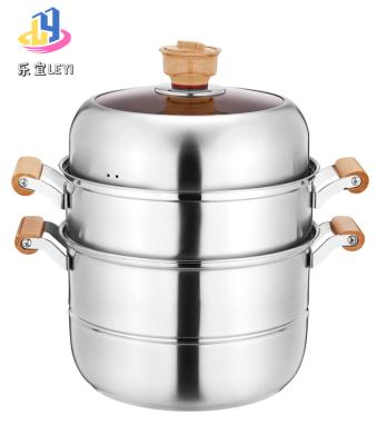 China High Quality Viable Wholesale Stainless Steel 3 Layer Food Steamer Pot 32CM Synchronized Steamer For Wholesale Mirror Customize Metal Box for sale