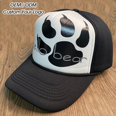 China COMMON Custom Embroidered Logo Printing 5 Panel Mesh Hat 3D Blast Foam Sports Baseball Cap Blank Sublimation Trucker Hat for sale