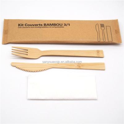 China household & Restaurant Wrapped Biodegradable Bamboo Cutlery Knife Disposable Fork And Spoon for sale