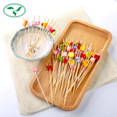 China Disposable cute design plant bamboo sticks skewer fruit salad picks for sale