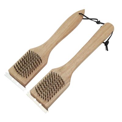 China High Quality Household Oak Handle BBQ Clean Brush Stainless Steel Brush for sale