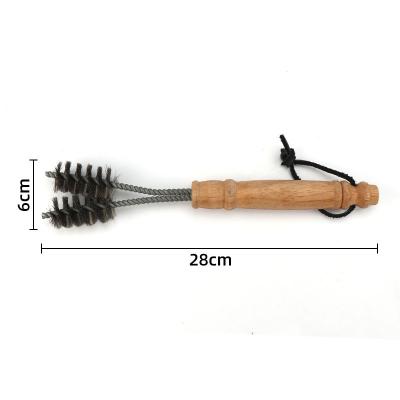 China Household BBQ Grill Equipment BBQ Brush Oak Handle Right Angle Brush for sale