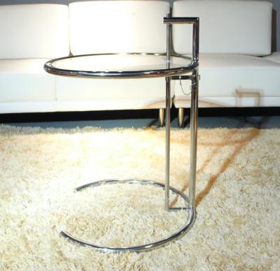 China Eileen Gray Glass End Tables Stainless Steel Frame Simple Adjustable Height for sale