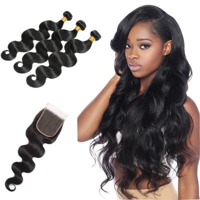 China Wholesale Body Wave Body Wave Hair Bundles With Closure Set Cuticle Aligned Virgin Brazilian Hair Weaves for sale