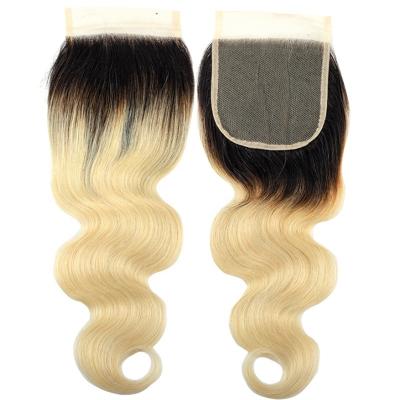 China Peruvian Hair Closure 1B/613 Ombre Two Tone Color Body Wave Lace Closure Wholesale Body Wave Hair Lace Closure for sale