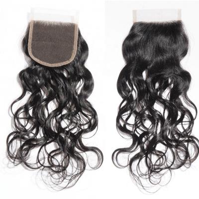 China 4X4 Brazilian Natural Wave Hair Lace Closure Brazilian Natural Wave Hair Closure With Baby Hair Free Part Swiss Lace Closure for sale