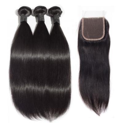 China Brazilian Straight Virgin Hair Weave Bundles With Lace Closure Remy Hair Closure 4x4 5x5 Lace Closure for sale