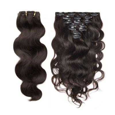 China Double Machine Wavy Body Wave Super Double Drawn Clip In Hair Extensions 100% Hair For White Women for sale