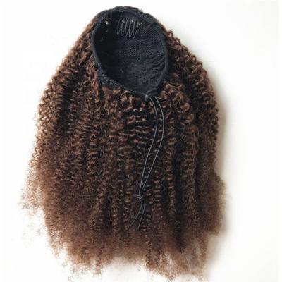 China Silky Straight Afro Curly Wig Ponytail Drawstring Color 4 Kinky Brown Short Afro Pony Tail Clip In Hair Extensions for sale