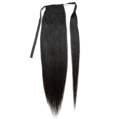 China Natural Pulled Double Wave Silky Straight Wrap Around Hair 100% Ponytail Hair Pony Tail Hair Extensions for sale