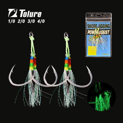 China Tolure high steel Fiber Rope Flasher Shore Jigging Assist Hooks Double Assist Jig Fishing Hooks Jig Lure Hook with UV color 1pcs 1/0 2/0 3/0 4/0 for sale