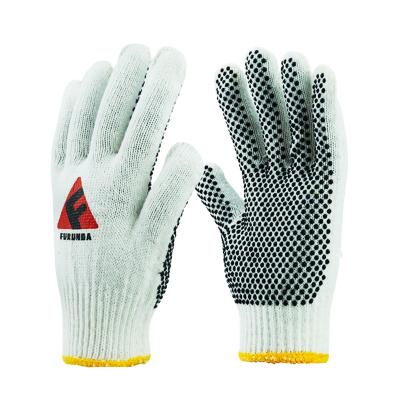 China White Seamless Bleach Cotton Gloves PVC Dot Anti Slip Polyester Cotton Knitted PVC Dotted Work Gloves for sale