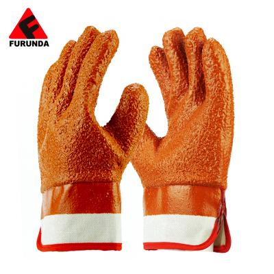 China PVC Seamless Fully Coated Gloves with Red PVC Chip Finish Safety Cuff Gloves for sale