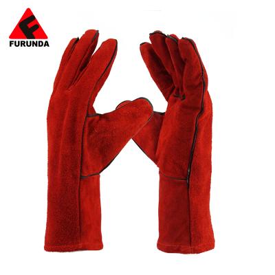 China Cheapest Safety Full Red Protection Breathable Comfortable Red Leather Gloves Wholesale Leather Gloves Working Gloves for sale