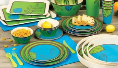 China Food Grade Bamboo Tableware Set Smooth Surface Shatter Proof Bright Color for sale