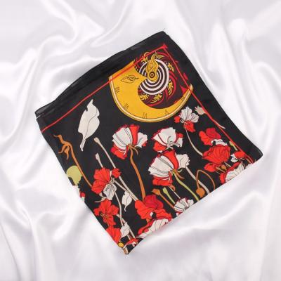 China New Trends Soft Soft Feeling Spring And Autumn Soft Feeling Flower Print Satin Silk Shawl Custom 70x70 for sale