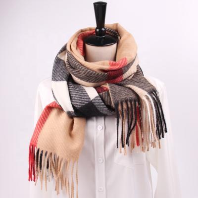 China European American Wholesale Camel Plaid Design Pashmina Shawls Winter Elegant High Quality Thick Warm Scarf for sale