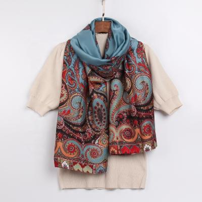 China Long 2021 Hot Selling High Quality Elegant Ladies Shawl Cashew Printed Tudung Silk Long Scarf for sale