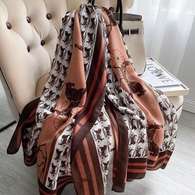 China New Soft Touch Feeling Horse Design Cotton Scarf Women Fashion Wraps Shawl Foulard Soft Large Size Warm Bandana for sale