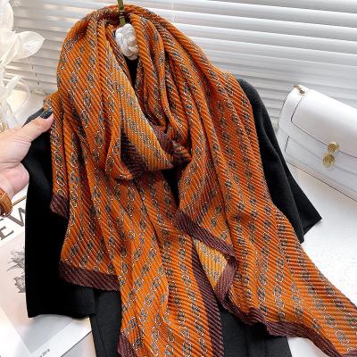 China Soft Touch Feeling New Popular Spring Autumn Women Pleated Cotton Scarf Squishy Crease Wraps Hijab for sale