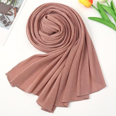 China Wholesale Fashion Chiffon Women Solid Color Wraps Shawl Pleated 3D Chiffon Scarf Hijab for sale