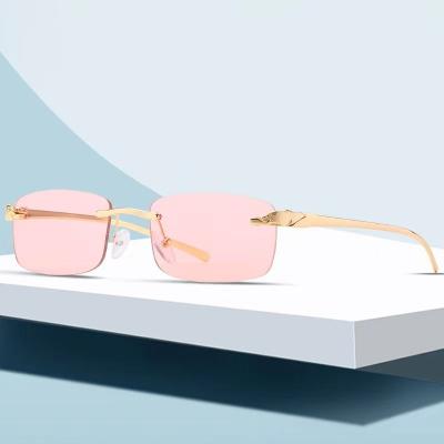 China Fashion Sunglasses 2021 Fashion Rectangle Sunglasses Women Rimless Small Lens Sunglasses Classical Alloy Metal Sun Glasses Men UV400 for sale