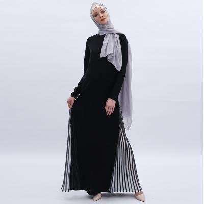 China White Stripes Abaya Casual Modern Pungent Black Kaftan Leisure High End Woman Dresses Designed Round Collar Length-skirt Women Dresses for sale