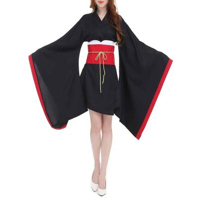 China 2021 Washable Women's Short Kimono Robe With OBI Belt Long Robe Kimono Japanese Traditional Cosplay Costume Gothic Lolita Yukata for sale