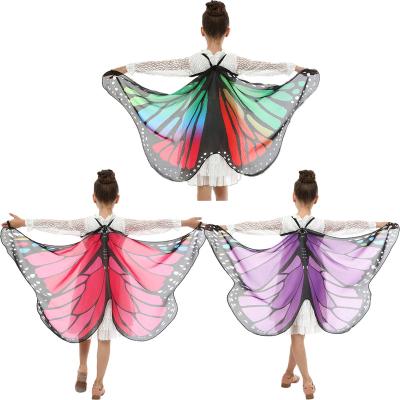 China 2021 Butterfly Wings Butterfly Print Scarf Breathable Soft Shawl Pashmina Child Costumes Girls Kids Costume Ponchos and Accessory Caps for sale