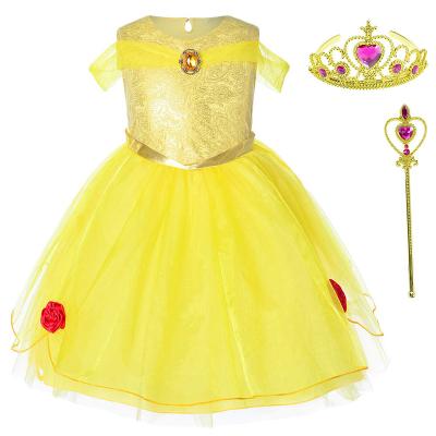 China Wholesale Breathable Carnival Fancy Girls Set Princess Dress Party Yellow To Outfit Sweet Princess Girl's TV And Movie Costumes for sale