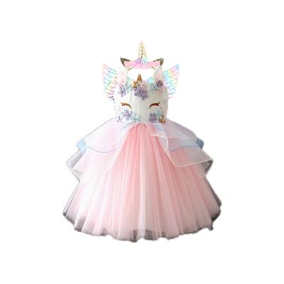 China Breathable Birthday Party Christmas Costume Kids Headband Fly Little Princess Fancy Unicorn Dresses Girls Tutu Dress Rainbow Teams for sale