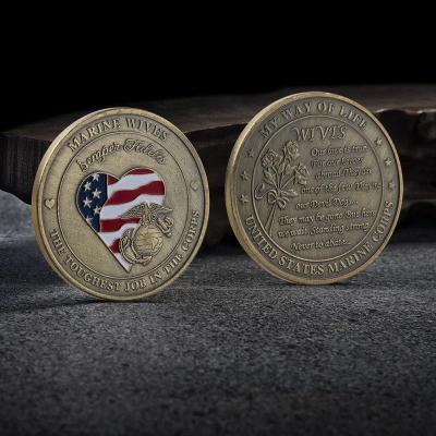 China USA Wholesale US Navy Wife Love Souvenir Coins Rose Antique Metal Commemorative Coins for sale