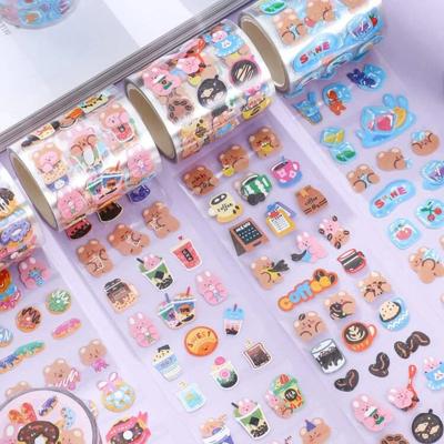 China Waterproof Custom Clear Adhesive Vinyl Cute Kiss Cut Out Holographic Rainbow Effect Glitter Sticker Covers Roll Hologram Washi Tape for sale